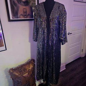 Full length sequin duster with 3/4 sleeve